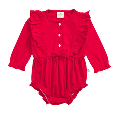 Ruffled Solid Full Sleeve Onesie for Baby Girls - Red