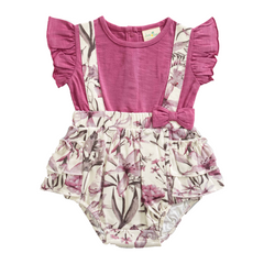 Flutter Floral Cap Sleeve Onesie for Baby Girls - Mauve