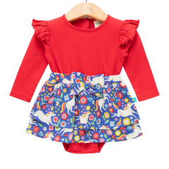 Ruffled Floral Full Sleeve Onesie for Baby Girls - Red