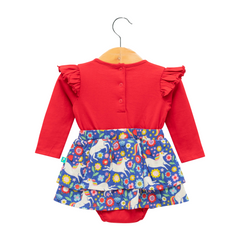 Ruffled Floral Full Sleeve Onesie for Baby Girls - Red