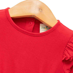 Ruffled Floral Full Sleeve Onesie for Baby Girls - Red