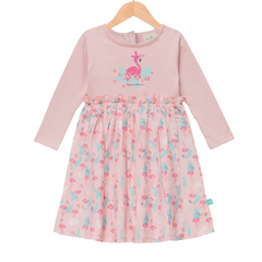 Pink Flamingo Full Sleeve Flair Dress for Toddlers