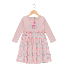 Pink Flamingo Full Sleeve Flair Dress for Toddlers