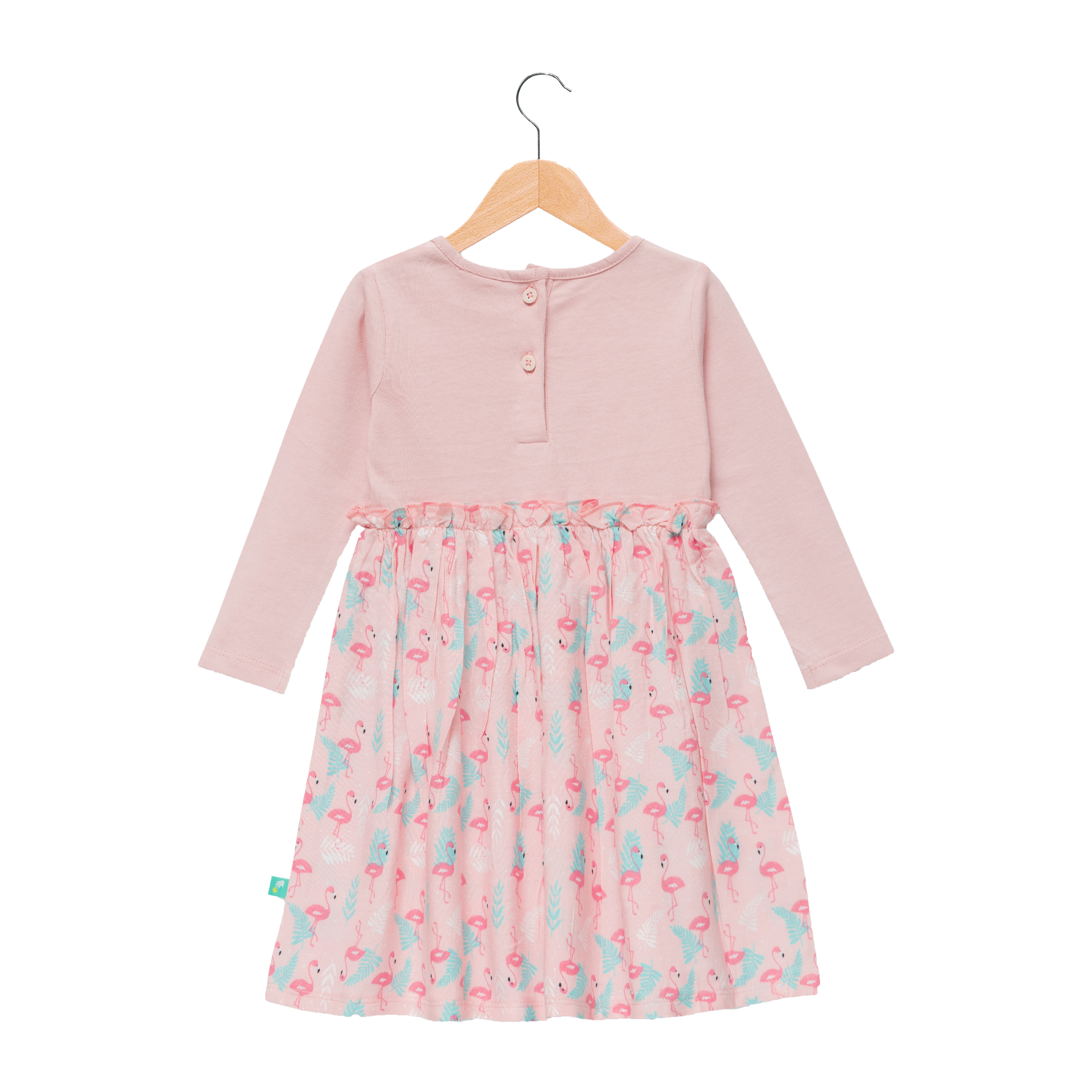 Pink Flamingo Full Sleeve Flair Dress for Toddlers