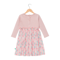 Pink Flamingo Full Sleeve Flair Dress for Toddlers