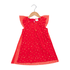 Elegant Red Starry Tulle Sleeveless Dress for Toddler