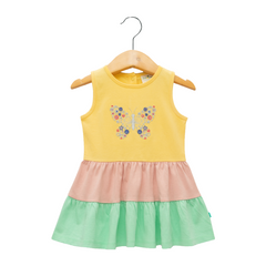 Adorable Sleeveless Tiered Dress with Butterfly Embroidery