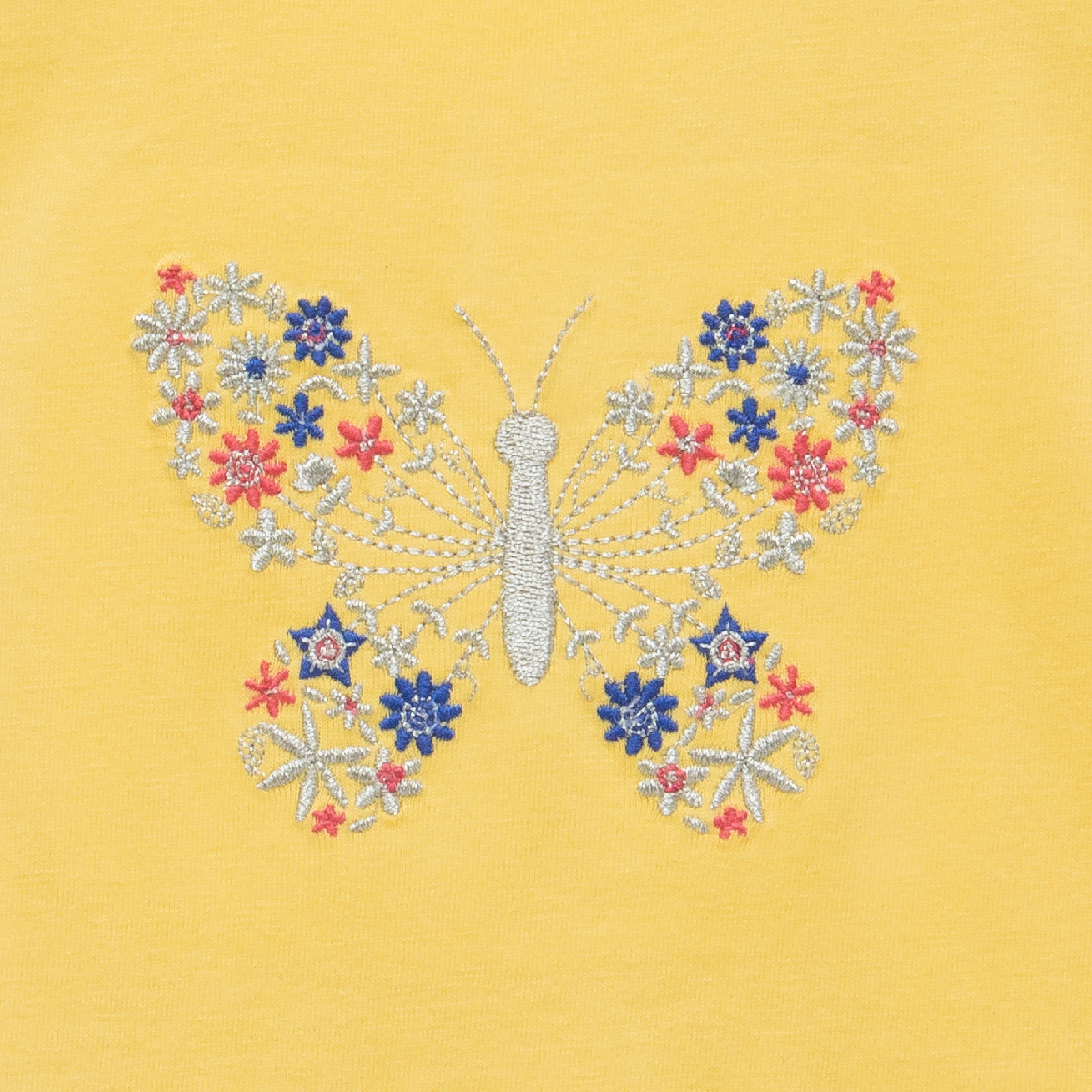 Adorable Sleeveless Tiered Dress with Butterfly Embroidery
