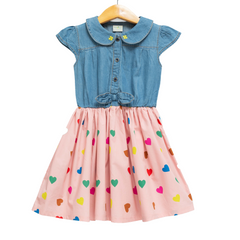 Stylish Collared Denim Flair Dress for Toddlers