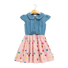 Stylish Collared Denim Flair Dress for Toddlers