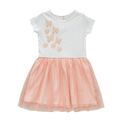 Elegant Peach Butterfly Tulle Flair Dress for Toddler