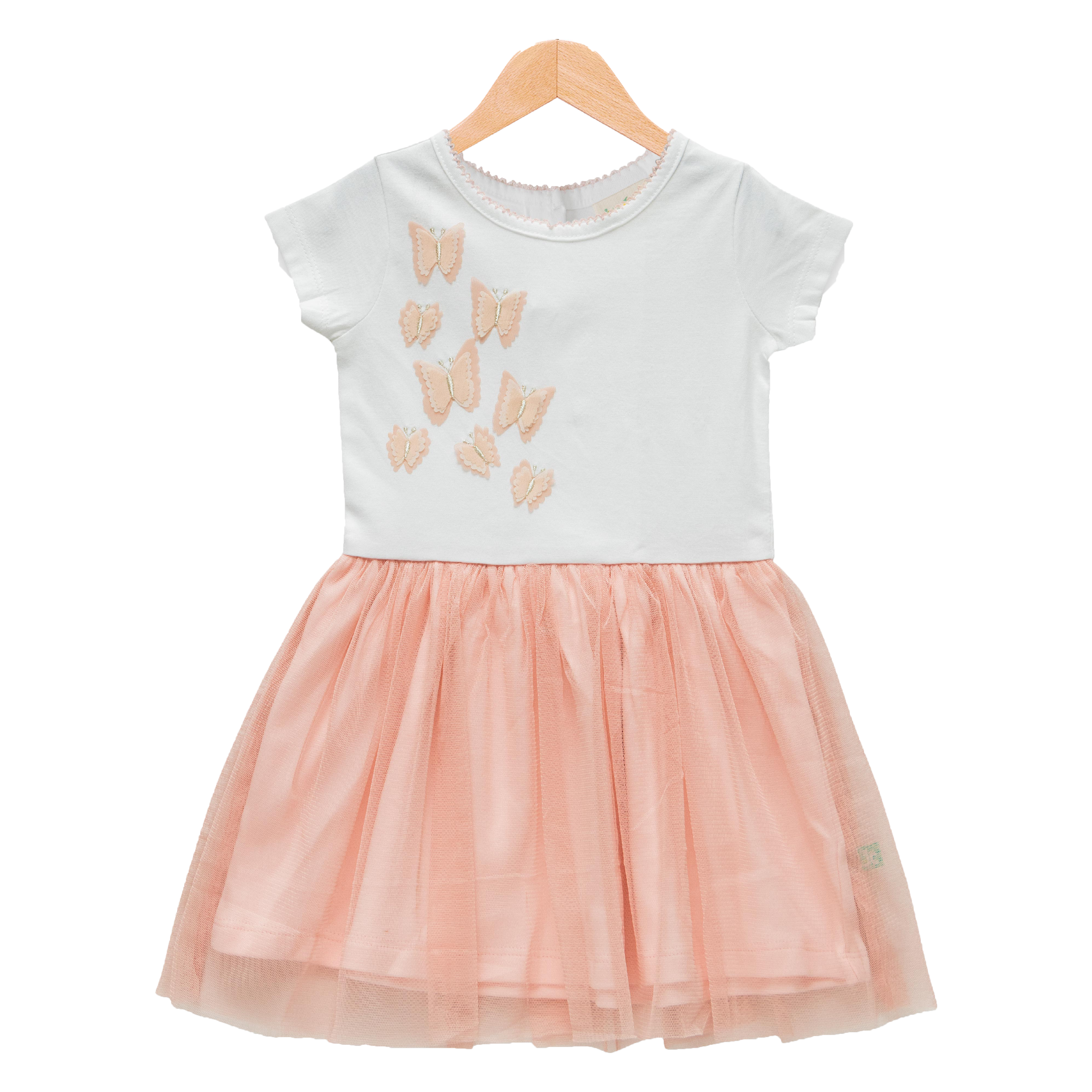 Elegant Peach Butterfly Tulle Flair Dress for Toddler