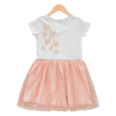 Elegant Peach Butterfly Tulle Flair Dress for Toddler