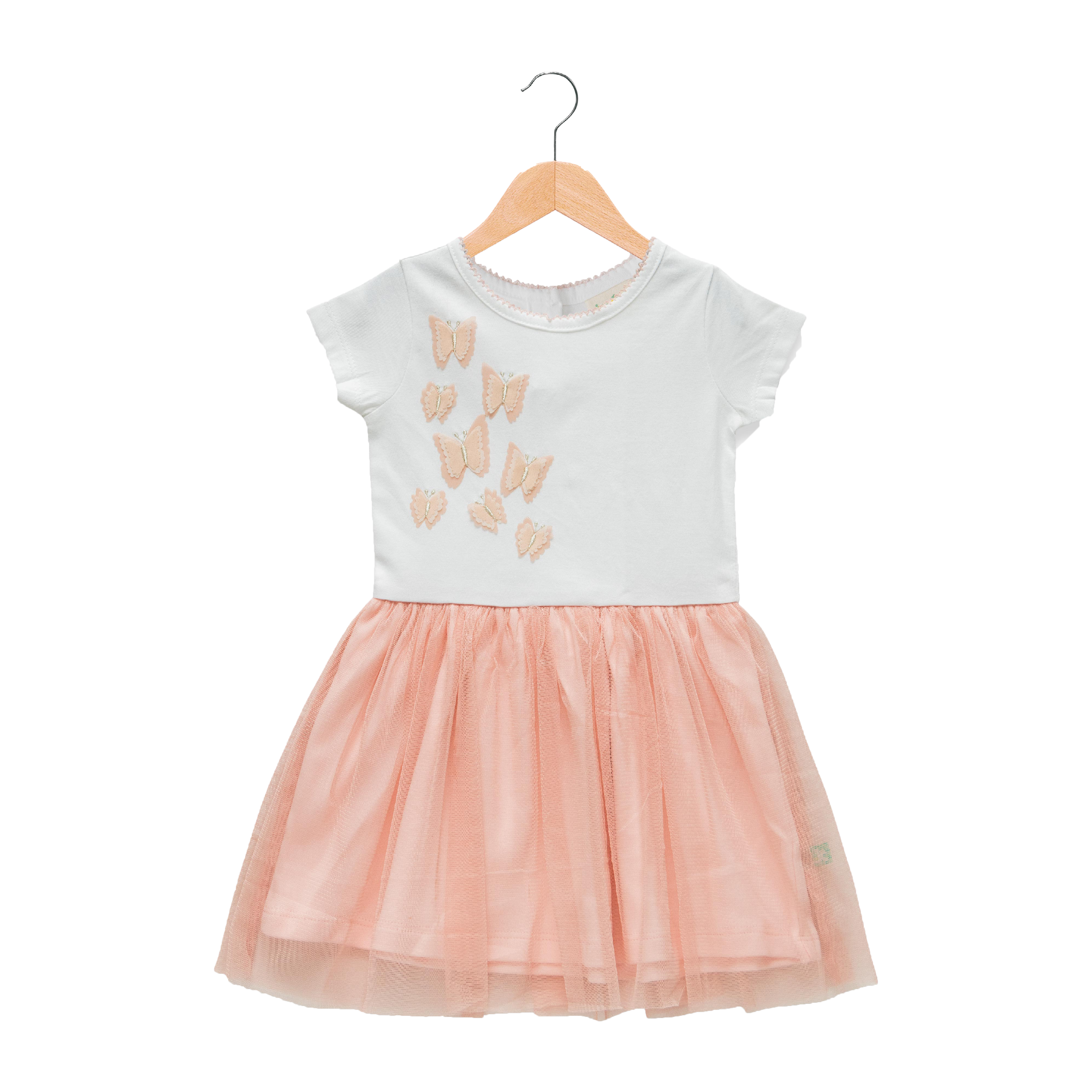 Elegant Peach Butterfly Tulle Flair Dress for Toddler