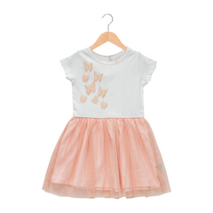 Elegant Peach Butterfly Tulle Flair Dress for Toddler