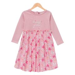 Adorable Pink Butterfly Full Sleeve Flair Dress for Toddler
