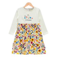 Charming Floral Full Sleeve Flair Dress for Toddler