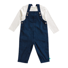 Full Sleeve Polka Dot Dungaree Set for Toddlers - Navy