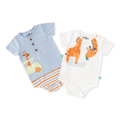Organic Safari Giraffe Baby Bodysuit Set – 2-Pack