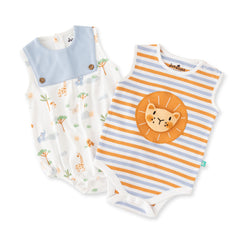Organic Safari Lion & Explorer Baby Romper Set – 2-Pack