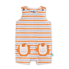 Organic Striped Lion Pocket Baby Romper – Sleeveless
