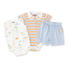 Organic Safari Baby Outfit Set – 3-Piece (Bodysuits & Shorts)