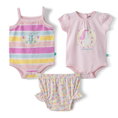 Organic Baby Girls’ Unicorn & Butterfly Bodysuit Set – 3-Piece