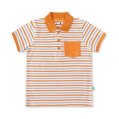 Organic Striped Toddler Polo Shirt – Orange & Blue