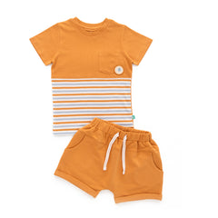 Organic Striped Toddler T-Shirt & Shorts Set – Mustard