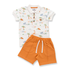 Organic Safari Print Toddler Polo & Shorts Set – Mustard