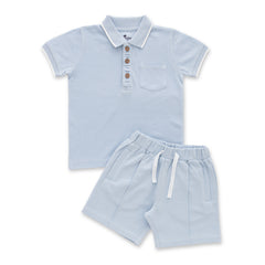 Organic Classic Toddler Polo & Shorts Set – Light Blue