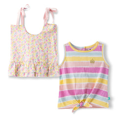 Organic Toddler Girls’ Floral & Striped Sleeveless Top Set