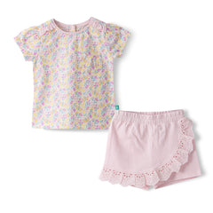 Organic Toddler Girls’ Floral Puff Sleeve Top & Eyelet Ruffle Skort Set