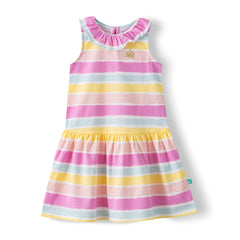 Organic Toddler Girls’ Sleeveless Ruffle Neck Stripe Dress