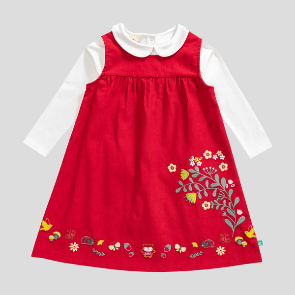 Girls red orders pinafore dress