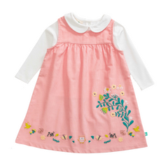 Full Sleeve Peter Pan Pinafore Dress for Toddler Girls - Pink