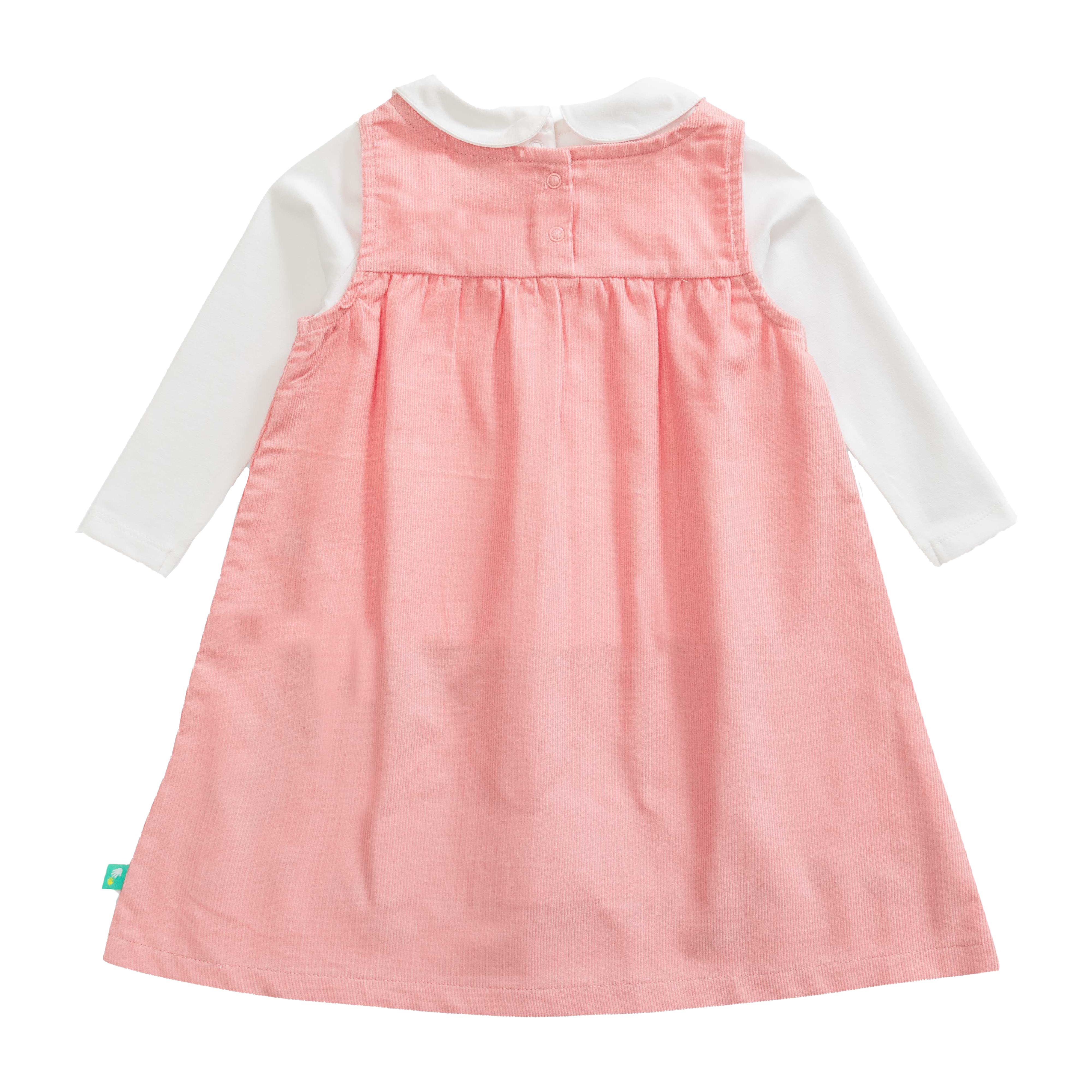 Full Sleeve Peter Pan Pinafore Dress for Toddler Girls - Pink