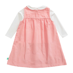 Full Sleeve Peter Pan Pinafore Dress for Toddler Girls - Pink