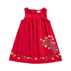 Full Sleeve Peter Pan Pinafore Dress for Toddler Girls - Red