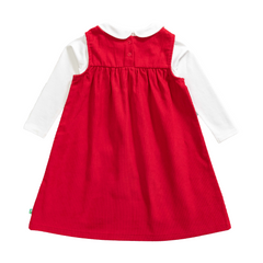 Full Sleeve Peter Pan Pinafore Dress for Toddler Girls - Red