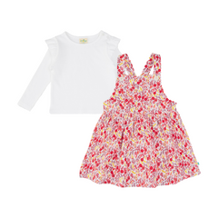 Full Sleeve Floral Pinafore Set for Toddler Girls