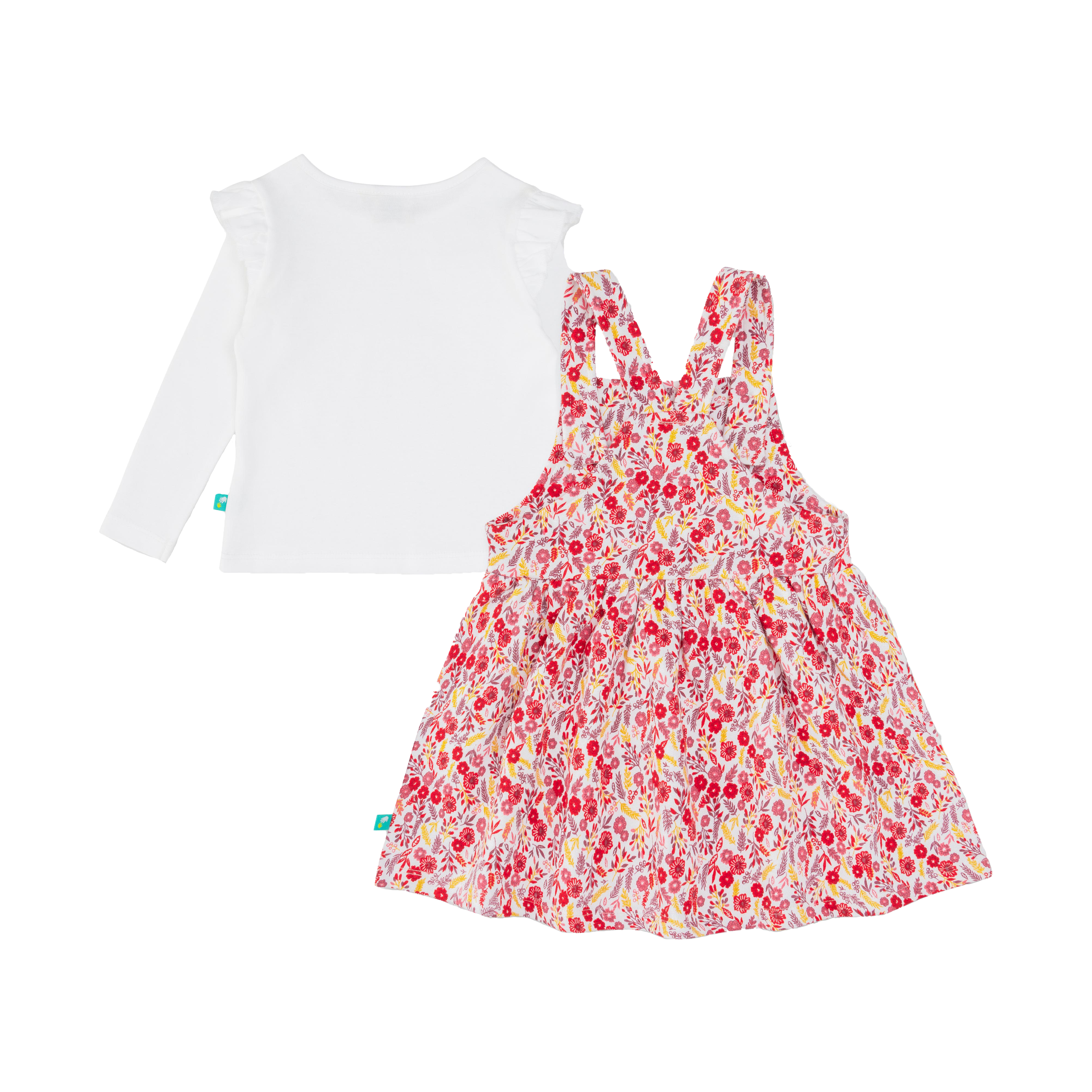 Full Sleeve Floral Pinafore Set for Toddler Girls