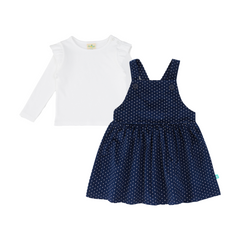 Full Sleeve Polka Pinafore Set for Toddler Girls