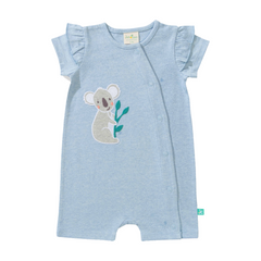 Ruffled Koala Romper for Baby Girls - Blue