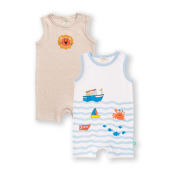 Sleeveless Striped & Printed Romper for Baby Boys - Pack of 2