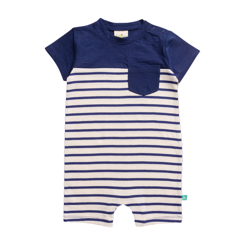 Half Sleeve Striped Romper for Baby Boys - Navy