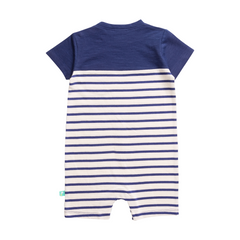 Half Sleeve Striped Romper for Baby Boys - Navy