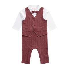Gentleman Waistcoat Bowtie Romper for Baby Boys - Maroon
