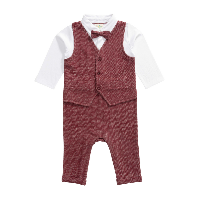 Gentleman Waistcoat Bowtie Romper for Baby Boys - Maroon