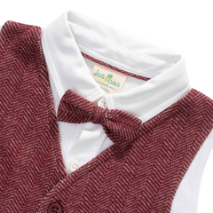 Gentleman Waistcoat Bowtie Romper for Baby Boys - Maroon